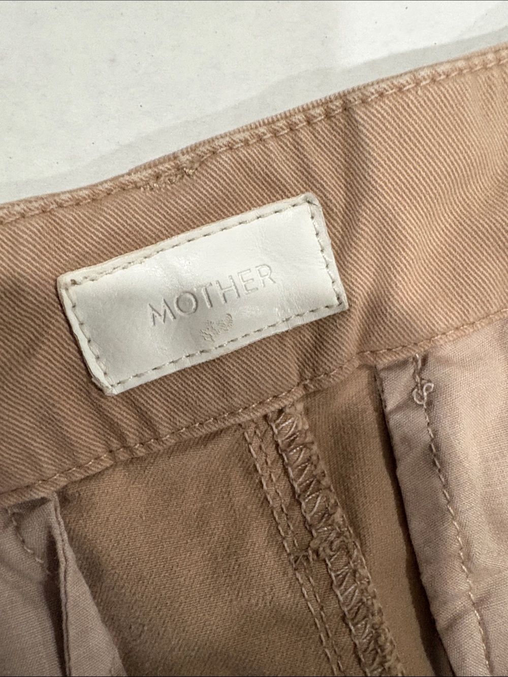 MOTHER Tan Ankle Jeans with Pink Side Stripe - Picture 2 of 8